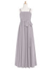 Gray Pleated Chiffon Maxi Junior Bridesmaid Dress